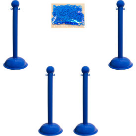 Global Industrial 71306-4 Mr. Chain Heavy Duty Plastic Stanchion Kit With 2"x30L Chain, 41"H, Blue, 4 Pack image.