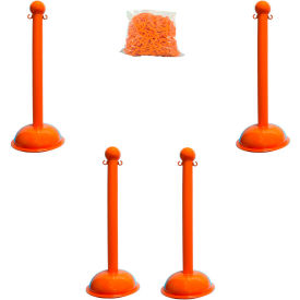 Global Industrial 71312-4 Mr. Chain Heavy Duty Plastic Stanchion Kit With 2"x50L Chain, 41"H, Safety Orange, 4 Pack image.