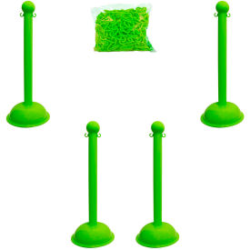 Global Industrial 71314-4 Mr. Chain Heavy Duty Plastic Stanchion Kit With 2"x50L Chain, 41"H, Safety Green, 4 Pack image.