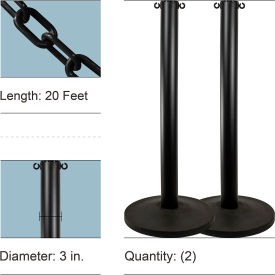 Mr. Chain® Industrial Stanchion Kit with 20 Chain & Weighted Base Black Pack of 2 