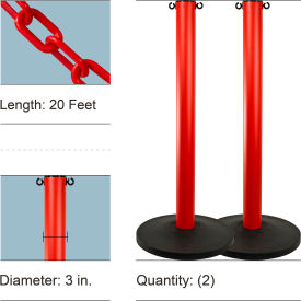 Mr. Chain® Industrial Stanchion Kit with 20 Chain & Weighted Base Red Pack of 2 