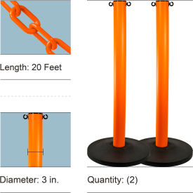 Mr. Chain® Industrial Stanchion Kit with 20 Chain & Weighted Base Safety Orange Pack of 2 