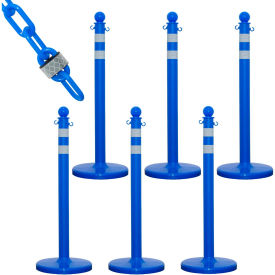 Global Industrial 72142-6 Mr. Chain® 2-1/2" Medium Duty Reflective Stanchion Kit w/ 2" x 50L Chain, Blue, Pack of 6 image.