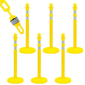 Global Industrial 72149-6 Mr. Chain® 2-1/2" Medium Duty Reflective Stanchion Kit w/ 2" x 50L Chain, Yellow, Pack of 6 image.
