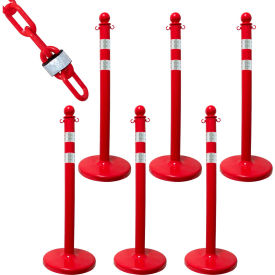 Global Industrial 72151-6 Mr. Chain® 2-1/2" Medium Duty Reflective Stanchion Kit w/ 2" x 50L Chain, Red, Pack of 6 image.