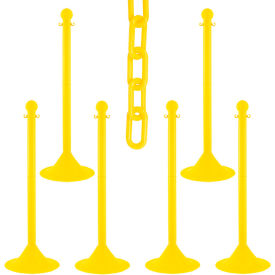 Global Industrial 73502-6 Mr. Chain® 2" Light Duty Stowable Stanchion Kit w/ 2" x 50L Chain, Yellow, Pack of 6 image.