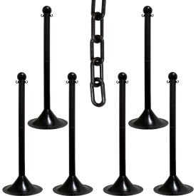 Global Industrial 73503-6 Mr. Chain® 2" Light Duty Stowable Stanchion Kit w/ 2" x 50L Chain, Black, Pack of 6 image.