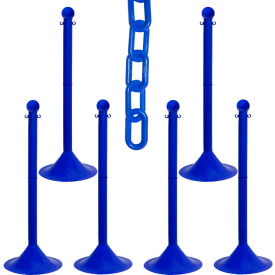 Global Industrial 73506-6 Mr. Chain® 2" Light Duty Stowable Stanchion Kit w/ 2" x 50L Chain, Blue, Pack of 6 image.