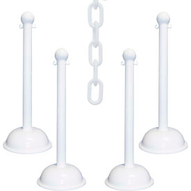 Global Industrial 73601-4 Mr. Chain® 3" Heavy Duty Stowable Stanchion Kit w/ 2" x 30L Chain, White, Pack of 4 image.