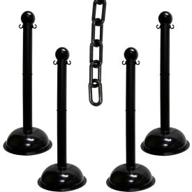 Global Industrial 73603-4 Mr. Chain® 3" Heavy Duty Stowable Stanchion Kit w/ 2" x 30L Chain, Black, Pack of 4 image.