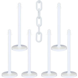 Global Industrial 73701-6 Mr. Chain® 2-1/2" Medium Duty Stowable Stanchion Kit w/ 2" x 50L Chain, White, Pack of 6 image.