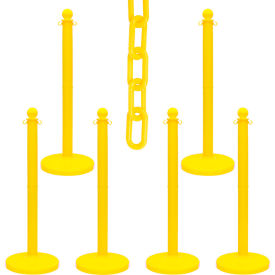 Global Industrial 73702-6 Mr. Chain® 2-1/2" Medium Duty Stowable Stanchion Kit w/ 2" x 50L Chain, Yellow, Pack of 6 image.