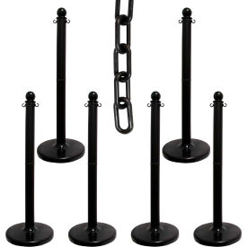 Global Industrial 73703-6 Mr. Chain® 2-1/2" Medium Duty Stowable Stanchion Kit w/ 2" x 50L Chain, Black, Pack of 6 image.