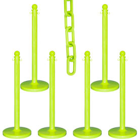 Global Industrial 73714-6 Mr. Chain® 2-1/2" Medium Duty Stowable Stanchion Kit w/ 2" x 50L Chain, Safety Green, Pk of 6 image.