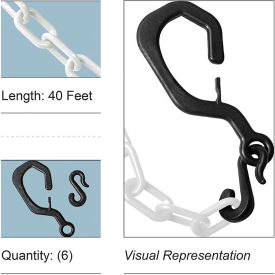 Mr. Chain® Delineator Hook Kit with 2" x 40'L Plastic Chain White Pack of 6