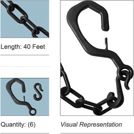 Mr. Chain® Delineator Hook Kit with 2" x 40L Plastic Chain Black Pack of 6 
