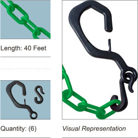 Mr. Chain® Delineator Hook Kit with 2" x 40L Plastic Chain Green Pack of 6 