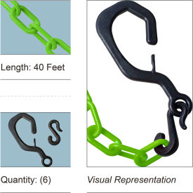 Mr. Chain® Delineator Hook Kit with 2" x 40'L Plastic Chain Safety Green Pack of 6