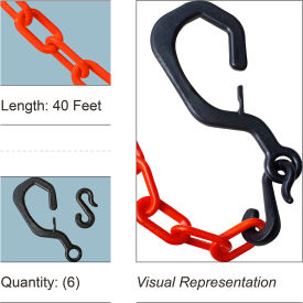 Mr. Chain® Delineator Hook Kit with 2" x 40L Plastic Chain Traffic Orange Pack of 6 