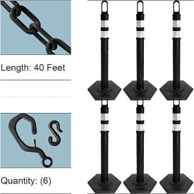 Global Industrial 78103-6 Mr. Chain Delineator & Chain Kit, 2" x 40L Chain, Hexagonal Base, Black, Pack of 6 image.