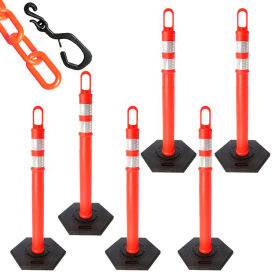 Global Industrial 78113-6 Mr. Chain Delineator & Chain Kit, 42" Delineator & Bases, 6-Pack, 40 of 2" Orange Chains image.