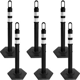 Global Industrial 78203-6 Mr. Chain Delineator with Reflective Stripe, Hexagonal Base, Black, Pack of 6 image.