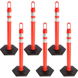 Global Industrial 78212-6 Mr. Chain Delineator with 2 Reflective Stripes, 47-1/2"H, 4" Dia., LDPE, Traffic Orange, 6/Pack image.