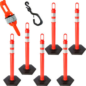 Global Industrial 78313-6 Mr. Chain® Delineator & Reflective Chain Kit w/ 2" x 40L Chain, Traffic Orange, Pack of 6 image.