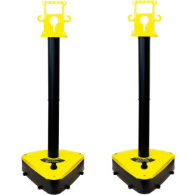 Global Industrial 92388-2 Mr. Chain X-Treme Duty Plastic Stanchion Post, 46-1/2"H, Black/Yellow, 2 Pack image.