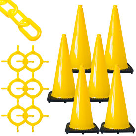 Global Industrial 93202-6 Mr. Chain 93202-6 Traffic Cone & Chain Kit, Yellow image.