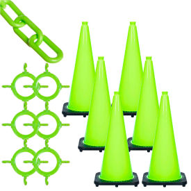 Mr. Chain 93214-6 Traffic Cone & Chain Kit - Safety Green, 93214-6