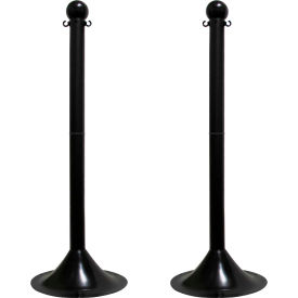 Global Industrial 93503-2 Mr. Chain® 2" Light Duty Stowable Stanchion, 41"H, Black, Pack of 2 image.