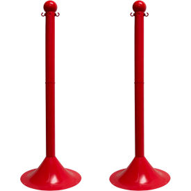 Global Industrial 93505-2 Mr. Chain® 2" Light Duty Stowable Stanchion, 41"H, Red, Pack of 2 image.