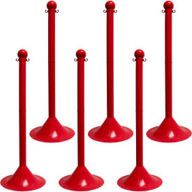 Global Industrial 93505-6 Mr. Chain® 2" Light Duty Stowable Stanchion, 41"H, Red, Pack of 6 image.