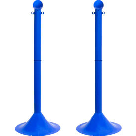 Global Industrial 93506-2 Mr. Chain® 2" Light Duty Stowable Stanchion, 41"H, Blue, Pack of 2 image.