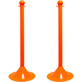 Global Industrial 93512-2 Mr. Chain® 2" Light Duty Stowable Stanchion, 41"H, Safety Orange, Pack of 2 image.