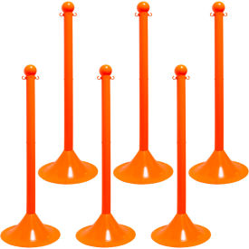 Global Industrial 93512-6 Mr. Chain® 2" Light Duty Stowable Stanchion, 41"H, Safety Orange, Pack of 6 image.