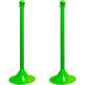 Global Industrial 93514-2 Mr. Chain® 2" Light Duty Stowable Stanchion, 41"H, Safety Green, Pack of 2 image.