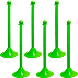 Global Industrial 93514-6 Mr. Chain® 2" Light Duty Stowable Stanchion, 41"H, Safety Green, Pack of 6 image.