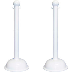 Global Industrial 93601-2 Mr. Chain® 3" Heavy Duty Stowable Stanchion, 41"H, White, Pack of 2 image.