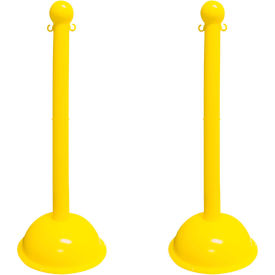 Global Industrial 93602-2 Mr. Chain® 3" Heavy Duty Stowable Stanchion, 41"H, Yellow, Pack of 2 image.