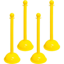 Global Industrial 93602-4 Mr. Chain® 3" Heavy Duty Stowable Stanchion, 41"H, Yellow, Pack of 4 image.