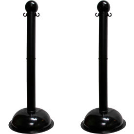 Global Industrial 93603-2 Mr. Chain® 3" Heavy Duty Stowable Stanchion, 41"H, Black, Pack of 2 image.