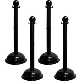 Global Industrial 93603-4 Mr. Chain® 3" Heavy Duty Stowable Stanchion, 41"H, Black, Pack of 4 image.