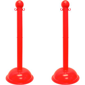 Global Industrial 93605-2 Mr. Chain® 3" Heavy Duty Stowable Stanchion, 41"H, Red, Pack of 2 image.