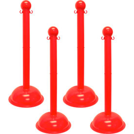 Global Industrial 93605-4 Mr. Chain® 3" Heavy Duty Stowable Stanchion, 41"H, Red, Pack of 4 image.