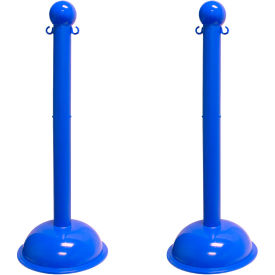 Global Industrial 93606-2 Mr. Chain® 3" Heavy Duty Stowable Stanchion, 41"H, Blue, Pack of 2 image.