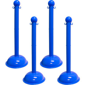 Global Industrial 93606-4 Mr. Chain® 3" Heavy Duty Stowable Stanchion, 41"H, Blue, Pack of 4 image.