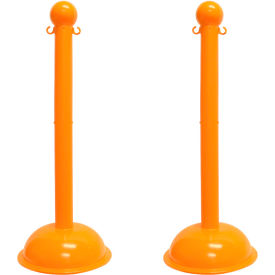 Global Industrial 93612-2 Mr. Chain® 3" Heavy Duty Stowable Stanchion, 41"H, Safety Orange, Pack of 2 image.