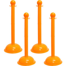 Global Industrial 93612-4 Mr. Chain® 3" Heavy Duty Stowable Stanchion, 41"H, Safety Orange, Pack of 4 image.